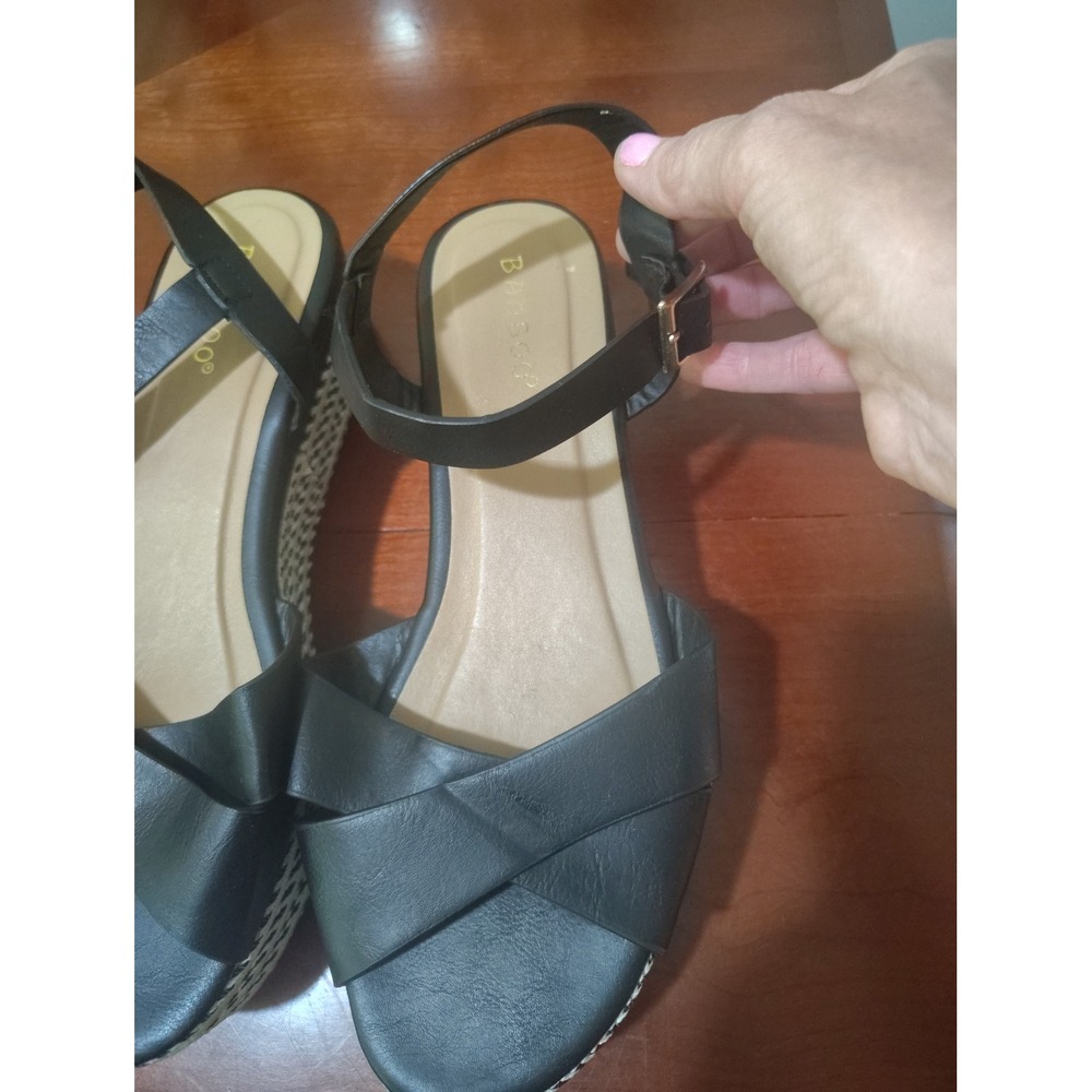 Bamboo Infinity-38 S Womens Black Espadrille Platform Wedge Sandals Size 9 - Picture 3 of 8